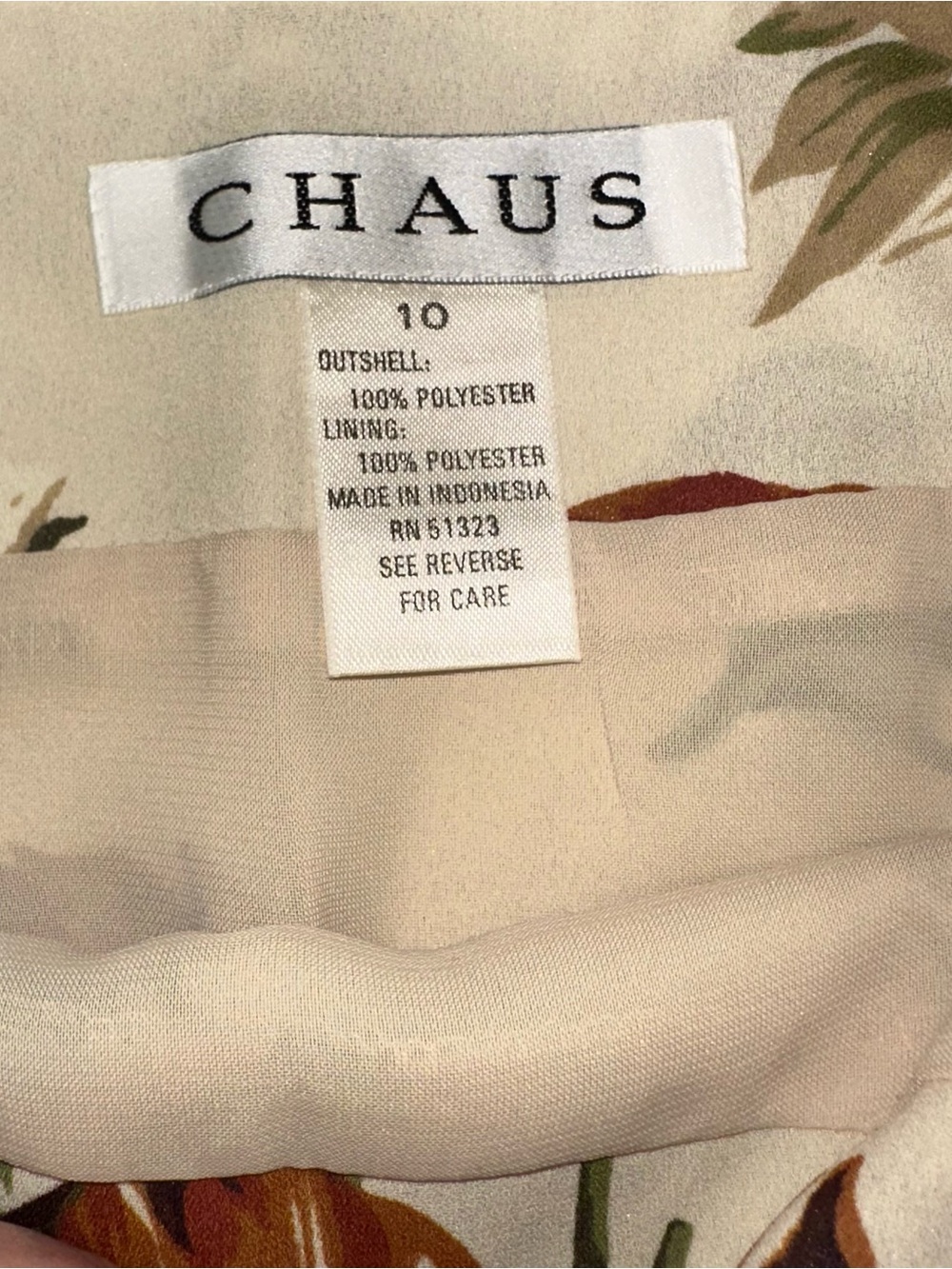Chaus Skirt Size 10 Mock Wrap Lined Beige Greens Tans Browns Hibiscus - Picture 9 of 11